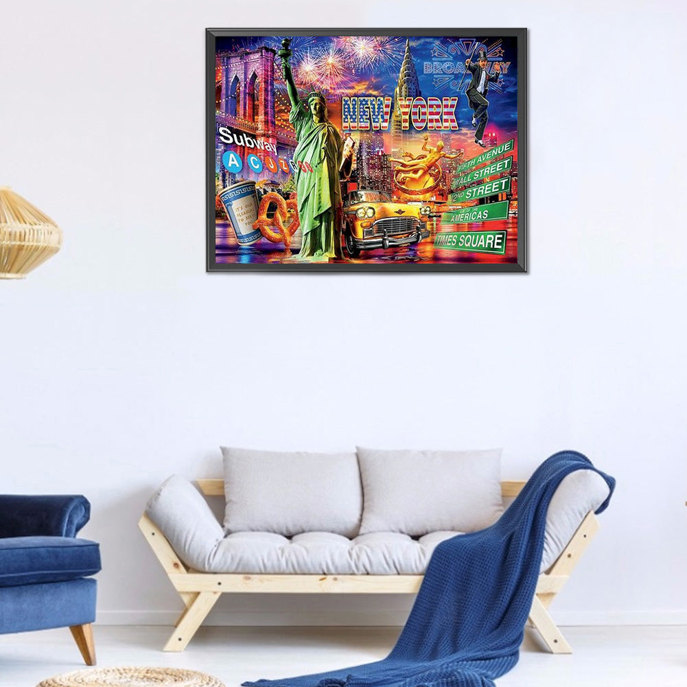 Statue Of Liberty 40*30CM(Canvas) Full Round Drill Diamond Painting