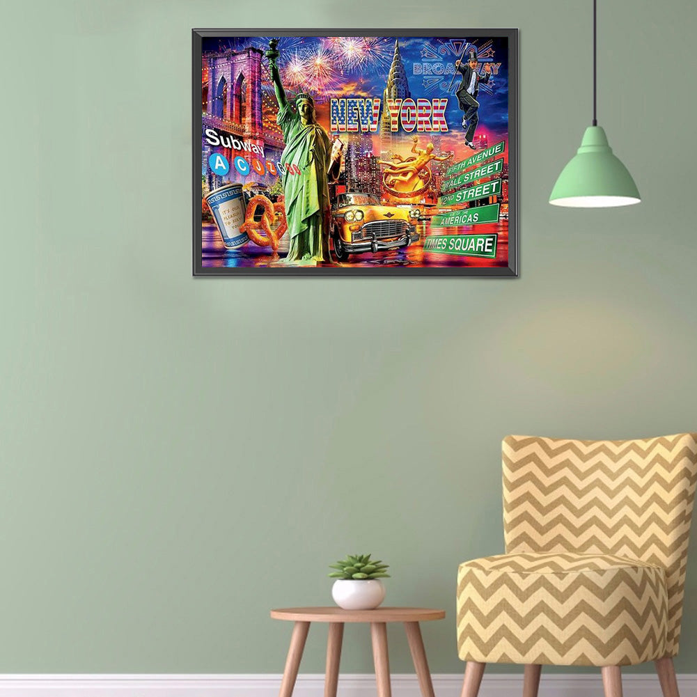 Statue Of Liberty 40*30CM(Canvas) Full Round Drill Diamond Painting
