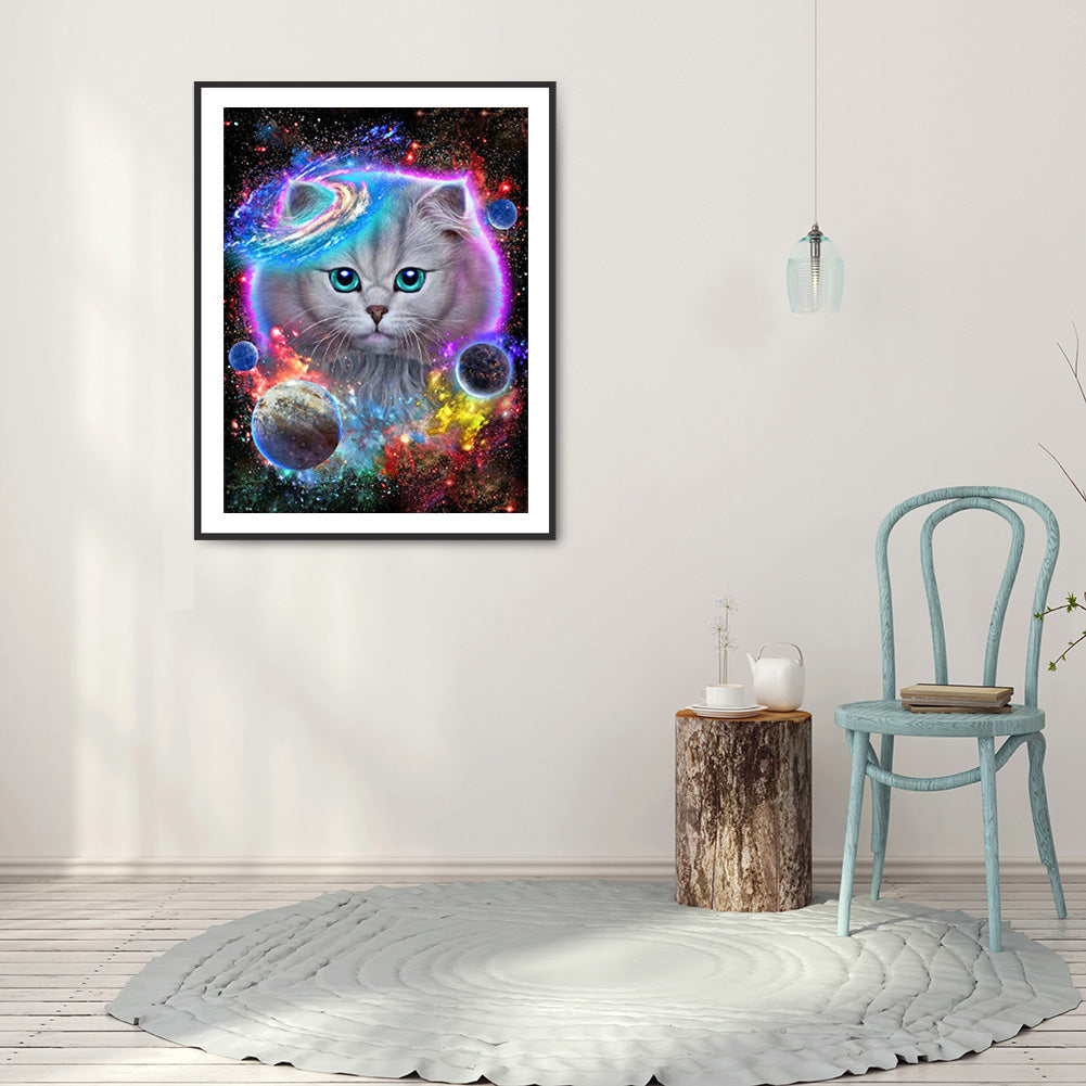 Cat In The Universe 30*40CM(Canvas) Full Round Drill Diamond Painting