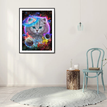 Cat In The Universe 30*40CM(Canvas) Full Round Drill Diamond Painting