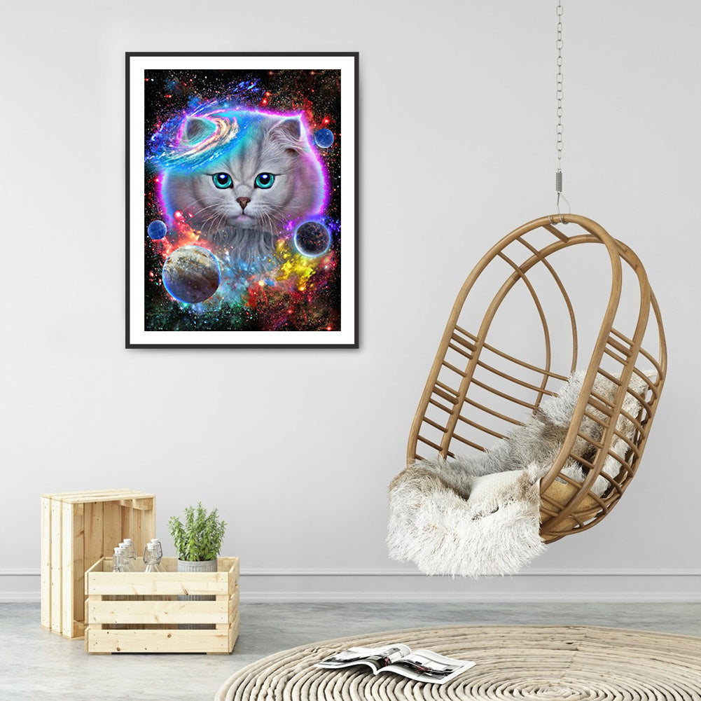 Cat In The Universe 30*40CM(Canvas) Full Round Drill Diamond Painting