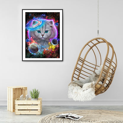 Cat In The Universe 30*40CM(Canvas) Full Round Drill Diamond Painting