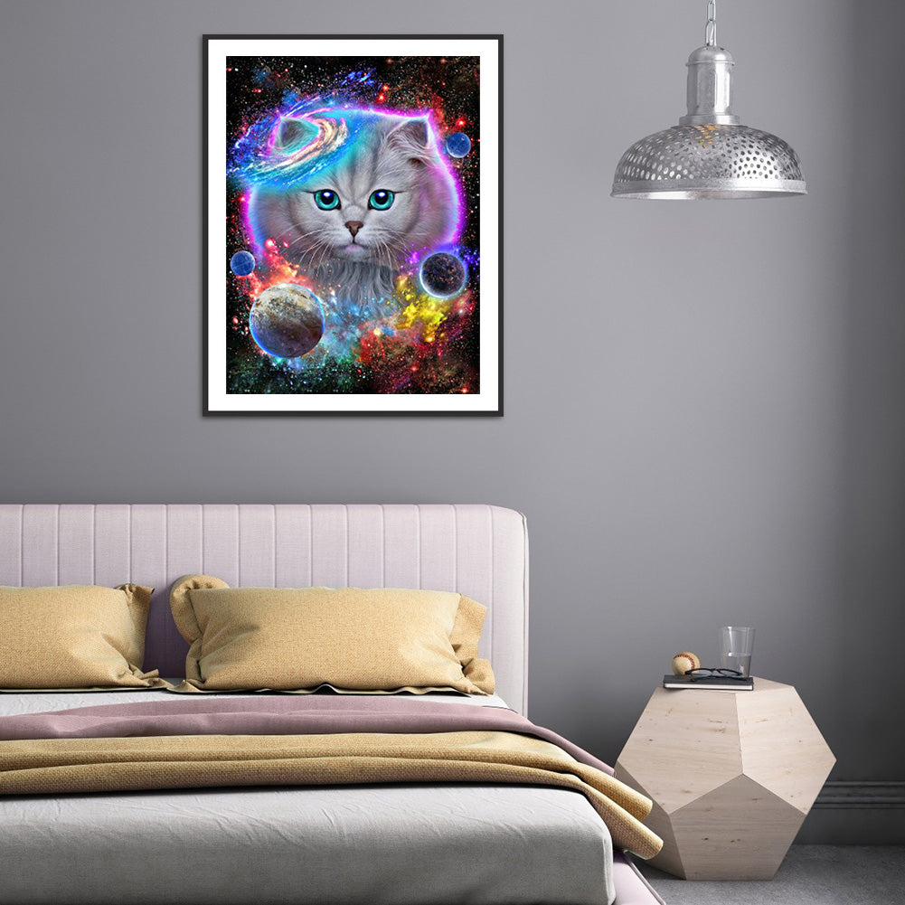 Cat In The Universe 30*40CM(Canvas) Full Round Drill Diamond Painting