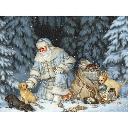 Old Man And Small Animals In Snow 50*40CM(Canvas) Full Round Drill Diamond Painting