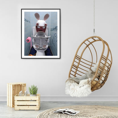 Rabbit Squatting On Toilet 30*40CM(Canvas) Full Round Drill Diamond Painting