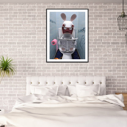 Rabbit Squatting On Toilet 30*40CM(Canvas) Full Round Drill Diamond Painting