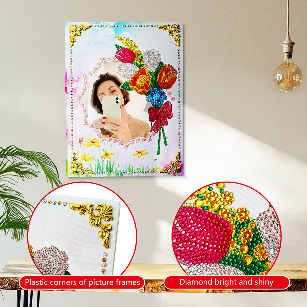 Flowers Makeup Mirror Diamond Painting DIY Mosaic Craft Compact Mirrors