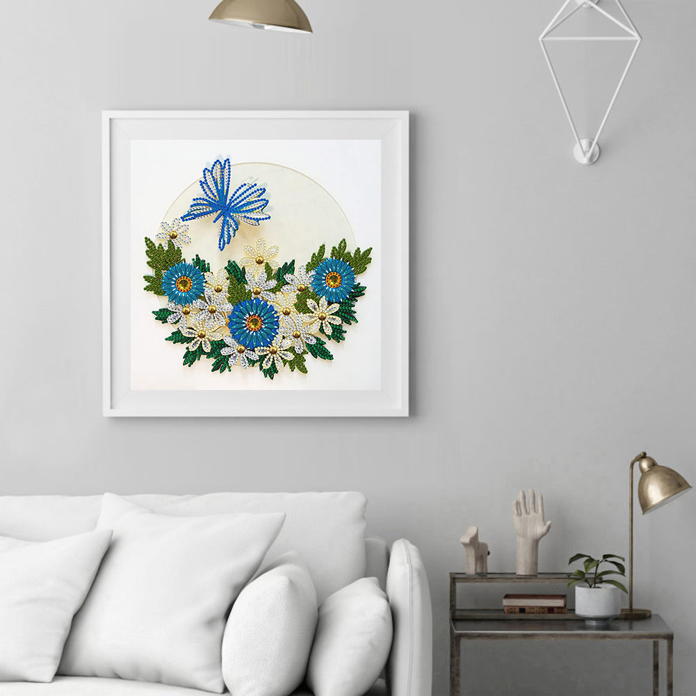 Blue Flower Butterfly - Special Shaped Drill Diamond Paiting 30*30CM