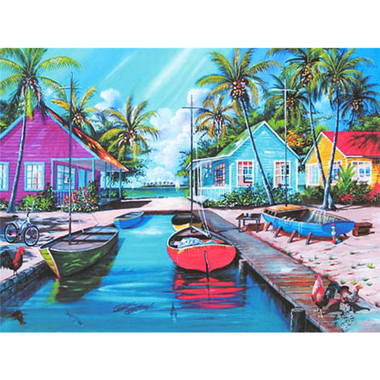 Seaside Village - Full Round Drill Diamond Painting 40*30CM