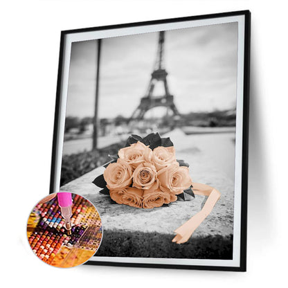Bouquet Under The Eiffel Tower - Full Round Drill Diamond Painting 30*40CM