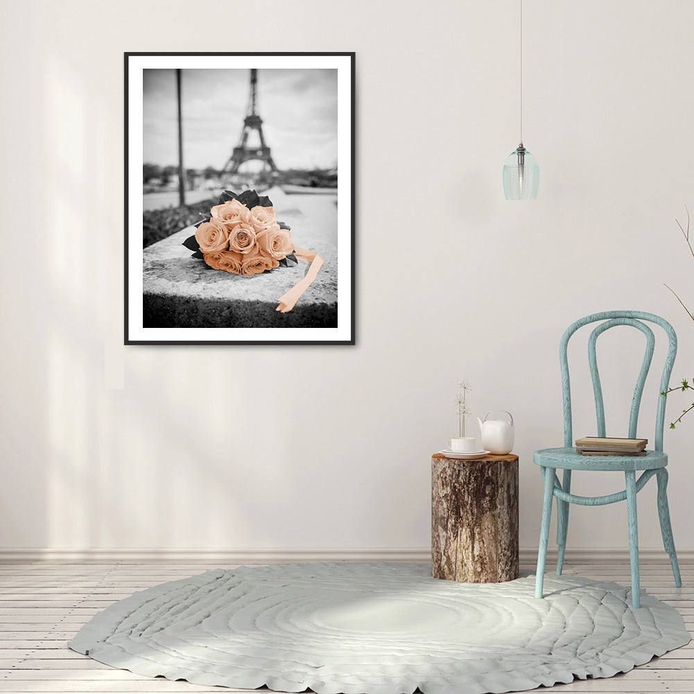 Bouquet Under The Eiffel Tower - Full Round Drill Diamond Painting 30*40CM
