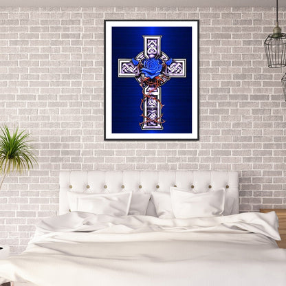 Cross Blue Flowers - Full Round Drill Diamond Painting 30*40CM