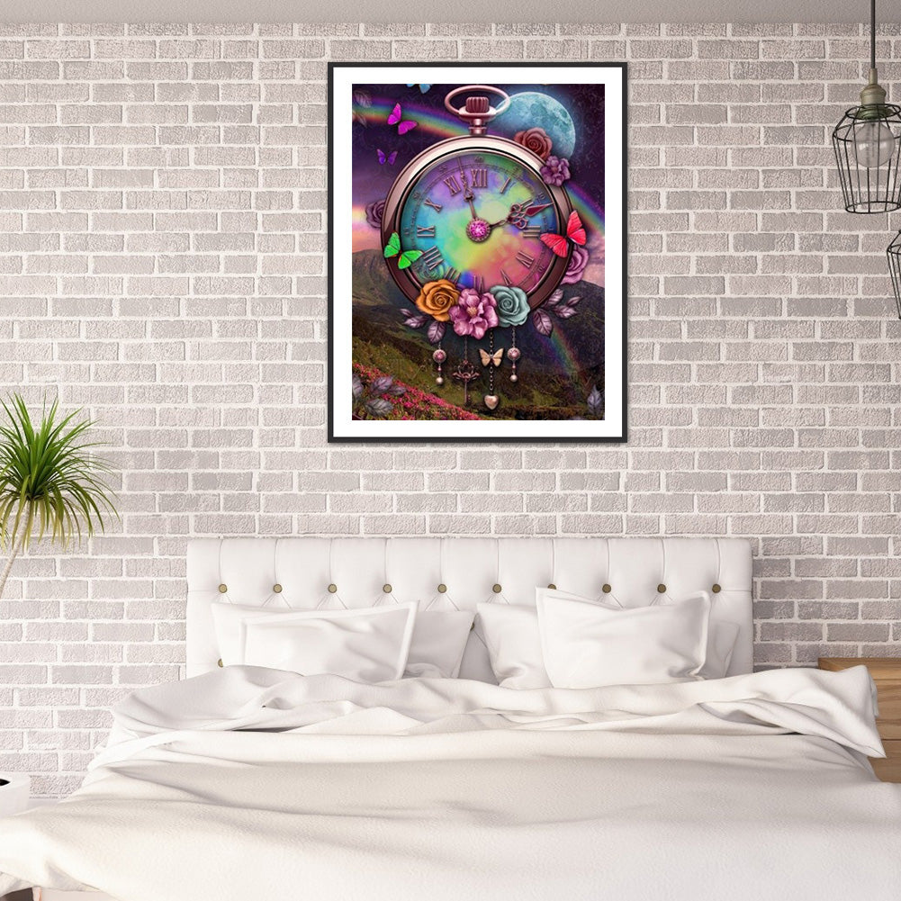 Flower Clock - Full Round Drill Diamond Painting 30*40CM