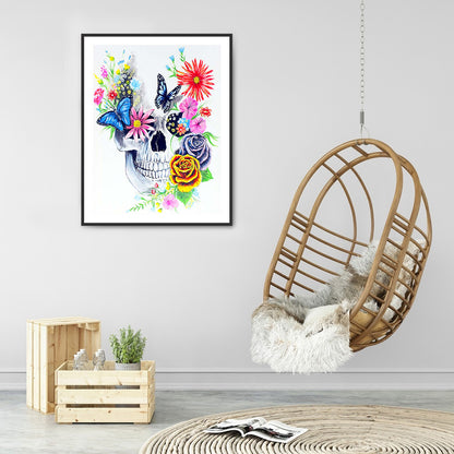 Butterfly Flower Skull - Full Round Drill Diamond Painting 30*40CM
