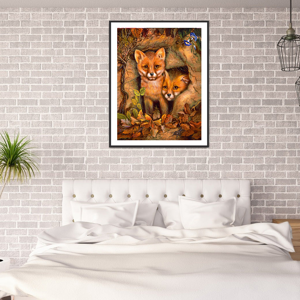 Two Foxes - Full Round Drill Diamond Painting 30*40CM