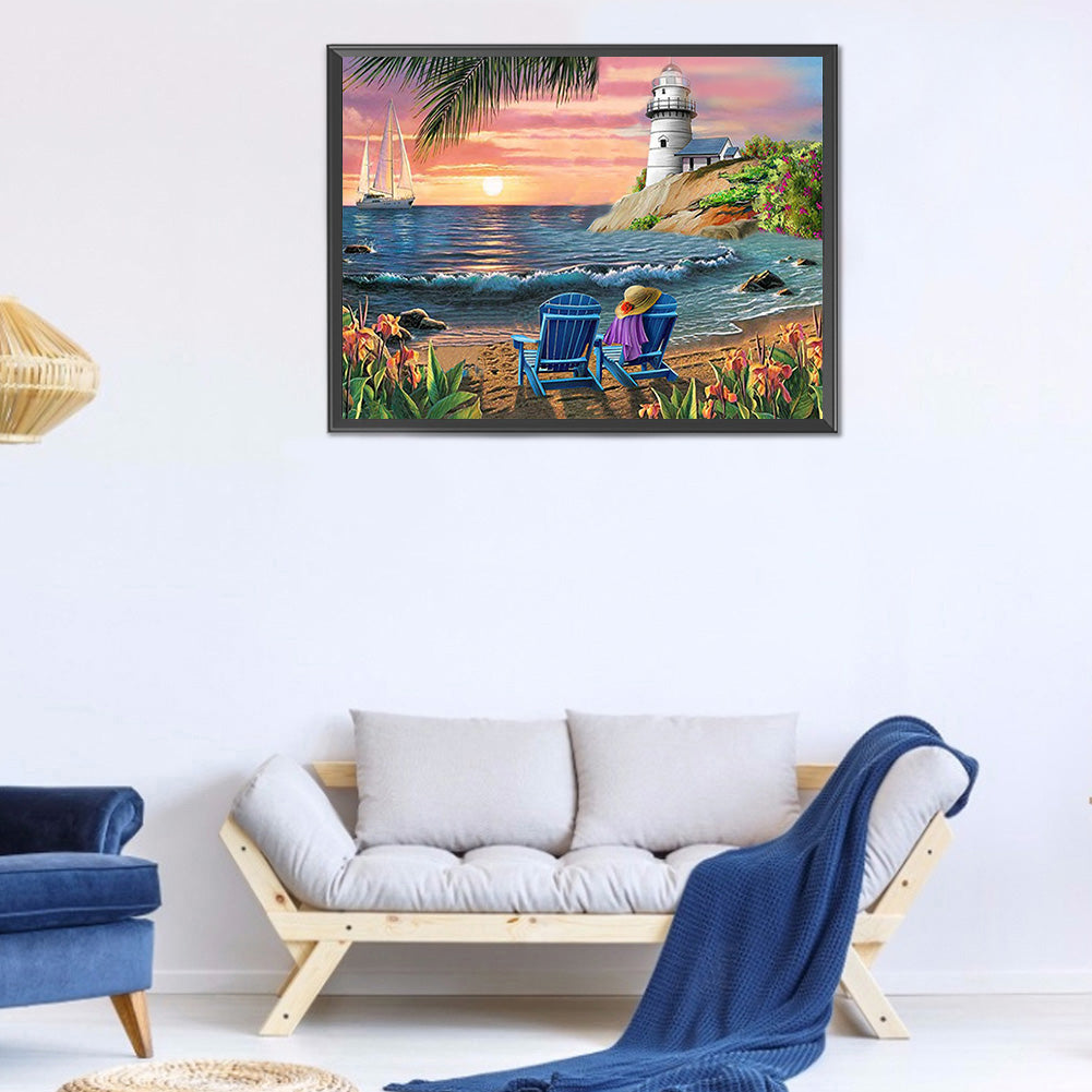 Beach Scenery - Full Round Drill Diamond Painting 40*30CM