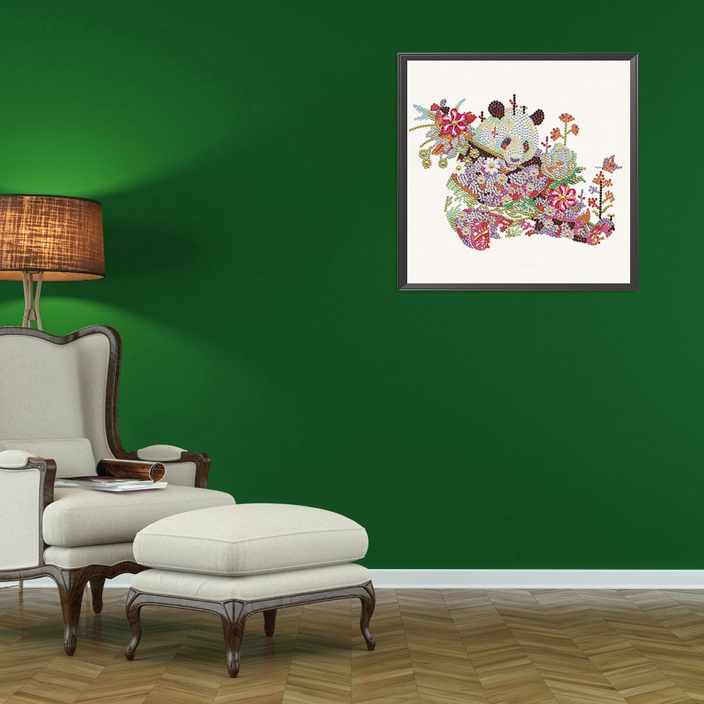 Flower Panda - Special Shaped Drill Diamond Paiting 30*30CM