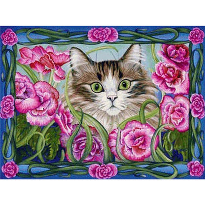Flower Cat - Full Round Drill Diamond Painting 40*30CM