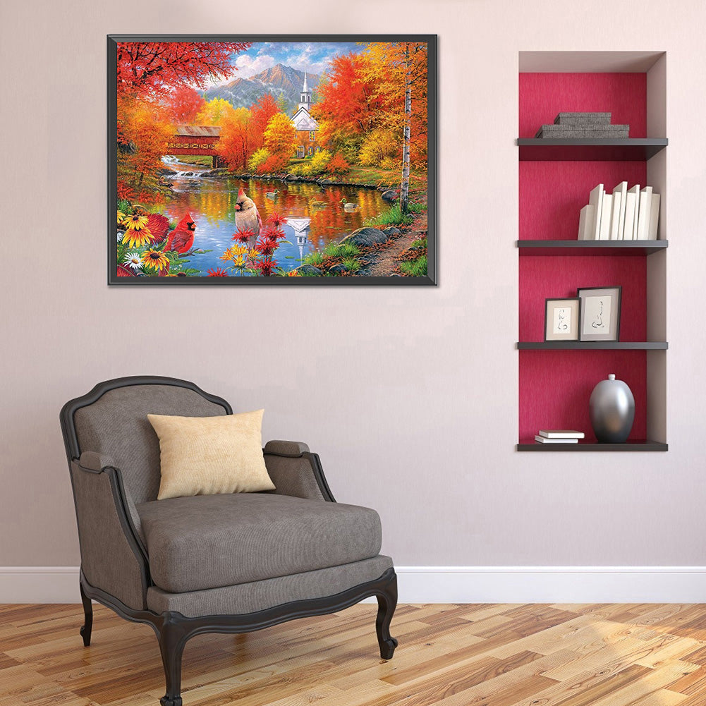 Autumn Lake View - Full Round Drill Diamond Painting 40*30CM
