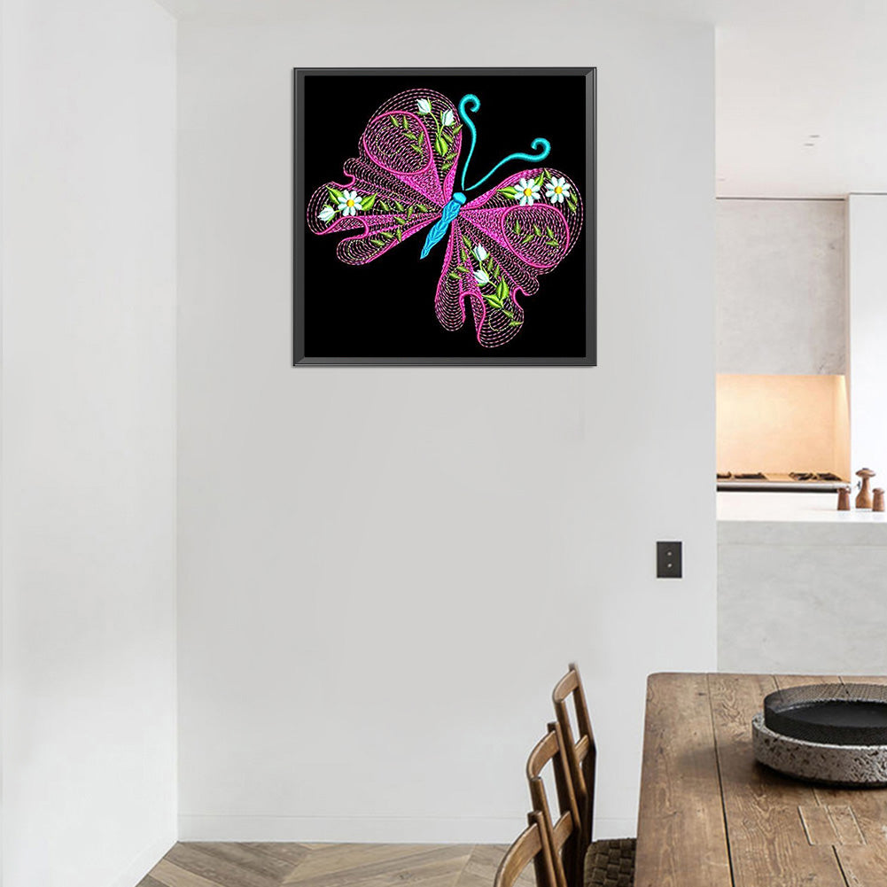 Embroidered Butterfly - Full Round Drill Diamond Painting 30*30CM