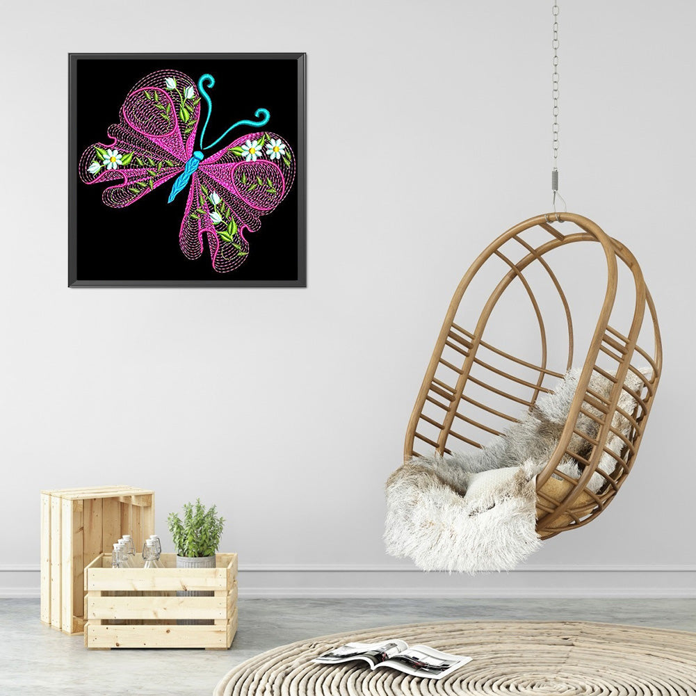 Embroidered Butterfly - Full Round Drill Diamond Painting 30*30CM