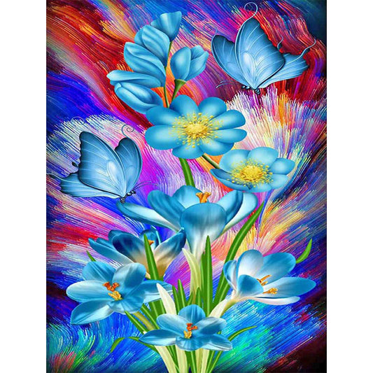 Blue Flowers - Full Round Drill Diamond Painting 30*40CM