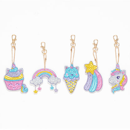 5pcs/set DIY Diamond Painting Keychain Mosaic Keyring Car Hanging Pendant