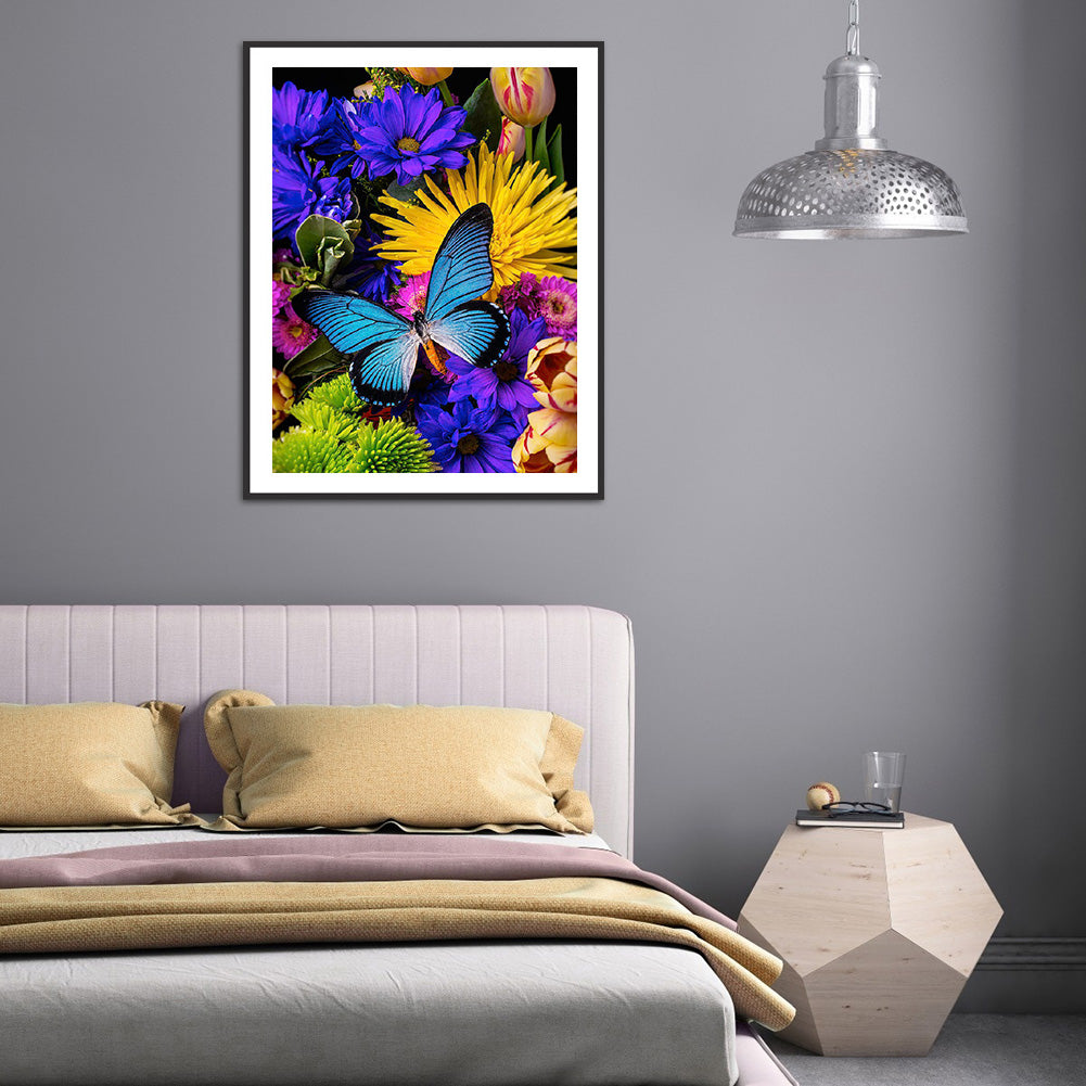 Flower Butterfly - Full Round Drill Diamond Painting 30*40CM