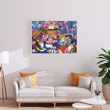 Four Kittens Flag - Full Square Drill Diamond Painting 30*40CM