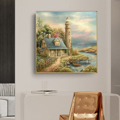Lighthouse House - Full Round Drill Diamond Painting 50*50CM