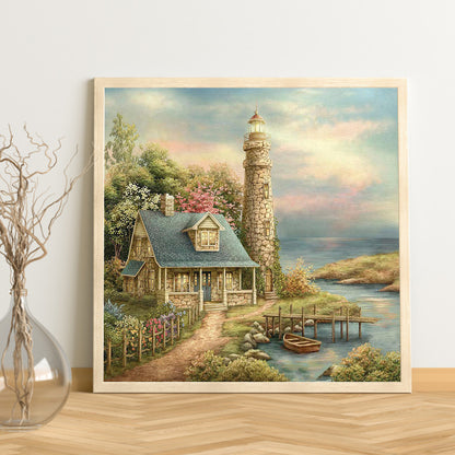 Lighthouse House - Full Round Drill Diamond Painting 50*50CM