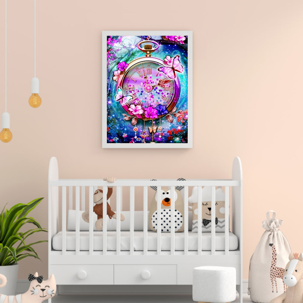 Beautiful Clock - Full Round Drill Diamond Painting 30*40CM