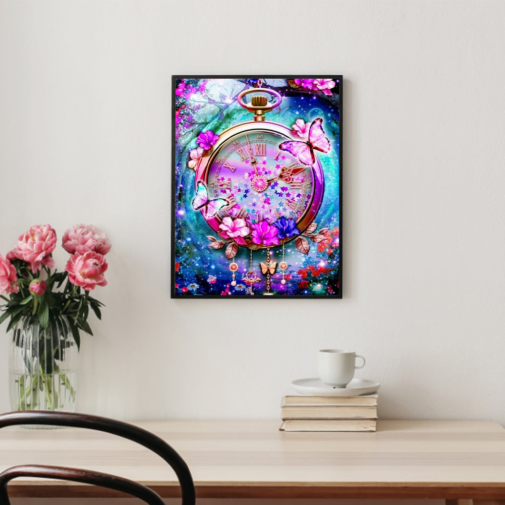 Beautiful Clock - Full Round Drill Diamond Painting 30*40CM