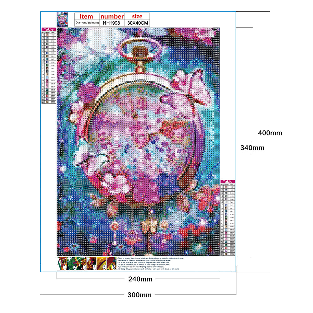 Beautiful Clock - Full Round Drill Diamond Painting 30*40CM