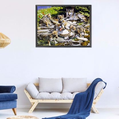 Wolf Family - Full Round Drill Diamond Painting 50*40CM