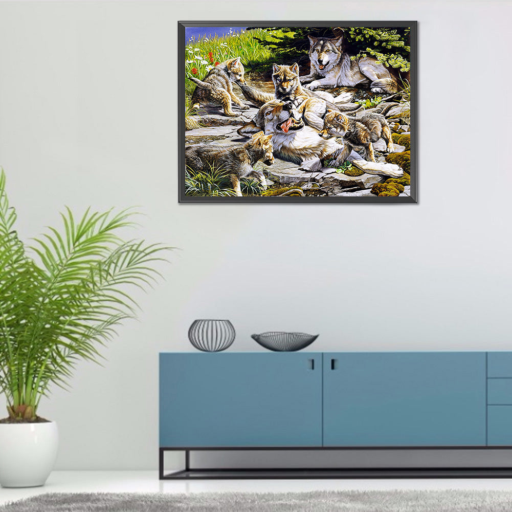 Wolf Family - Full Round Drill Diamond Painting 50*40CM