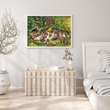 Cat Playing Butterfly - Full Square Drill Diamond Painting 30*40CM