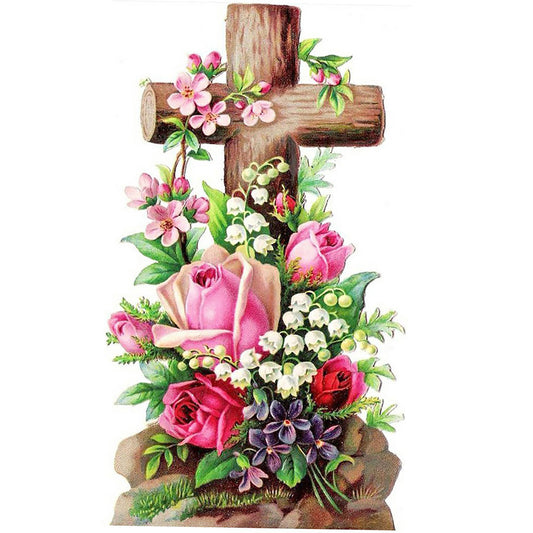 Flower Cross - Full Round Drill Diamond Painting 30*40CM