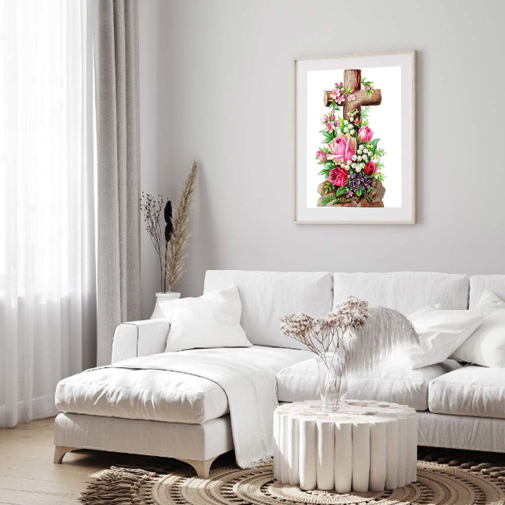 Flower Cross - Full Round Drill Diamond Painting 30*40CM