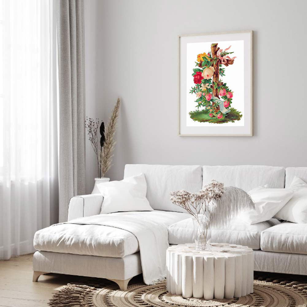 Flower Cross - Full Round Drill Diamond Painting 30*40CM