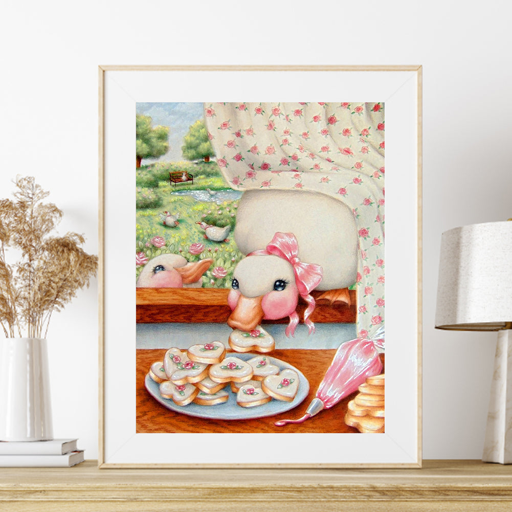 Pink Big White Goose - Full Round Drill Diamond Painting 30*40CM
