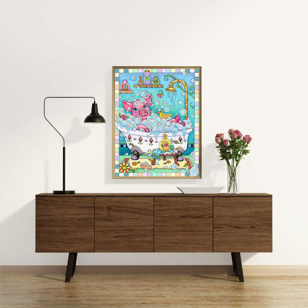 Pig In Bathtub - Full Round Drill Diamond Painting 30*40CM