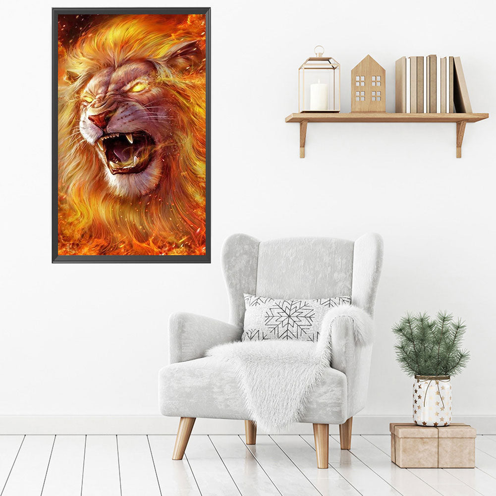 Flame Lion - Full Round Drill Diamond Painting 40*70CM