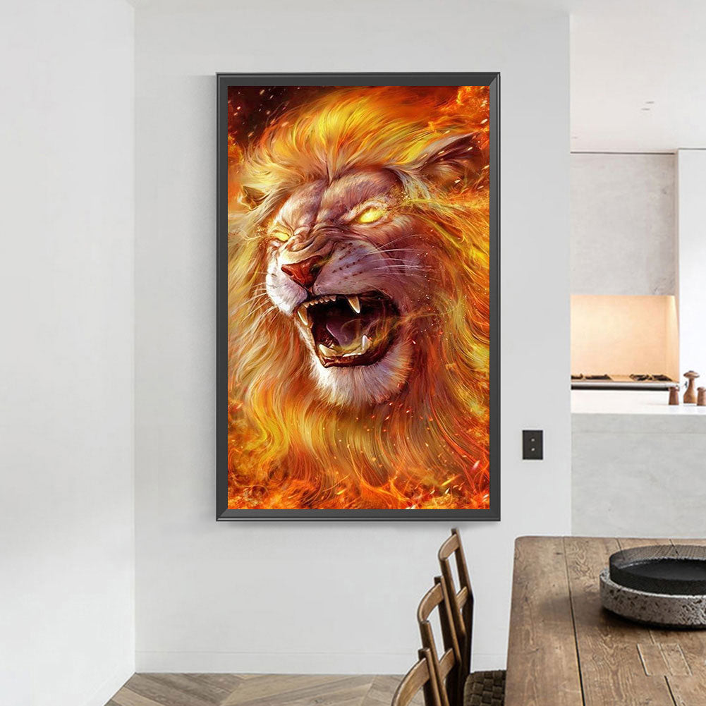 Flame Lion - Full Round Drill Diamond Painting 40*70CM