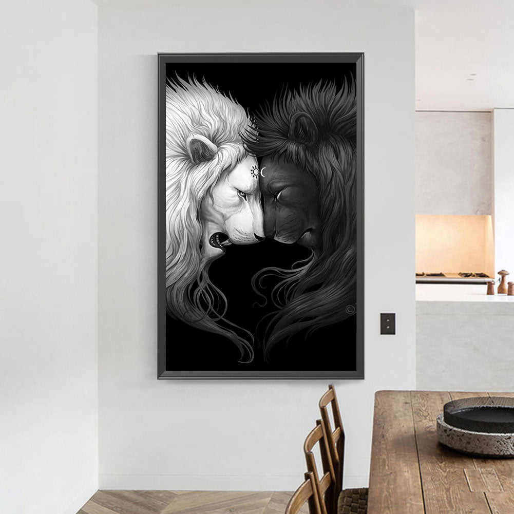 Black And White Lion - Full Round Drill Diamond Painting 40*70CM