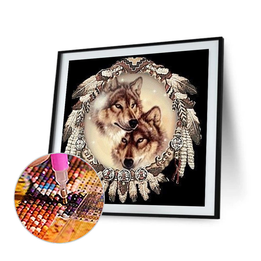 Dream Catcher Wolf - Full Round Drill Diamond Painting 30*30CM