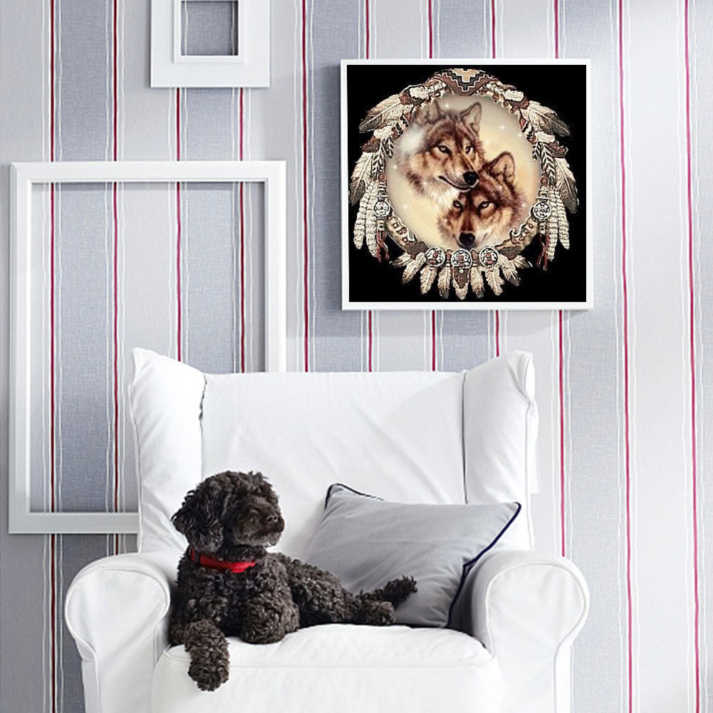 Dream Catcher Wolf - Full Round Drill Diamond Painting 30*30CM