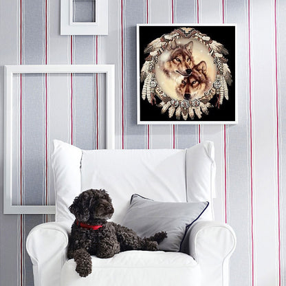 Dream Catcher Wolf - Full Round Drill Diamond Painting 30*30CM