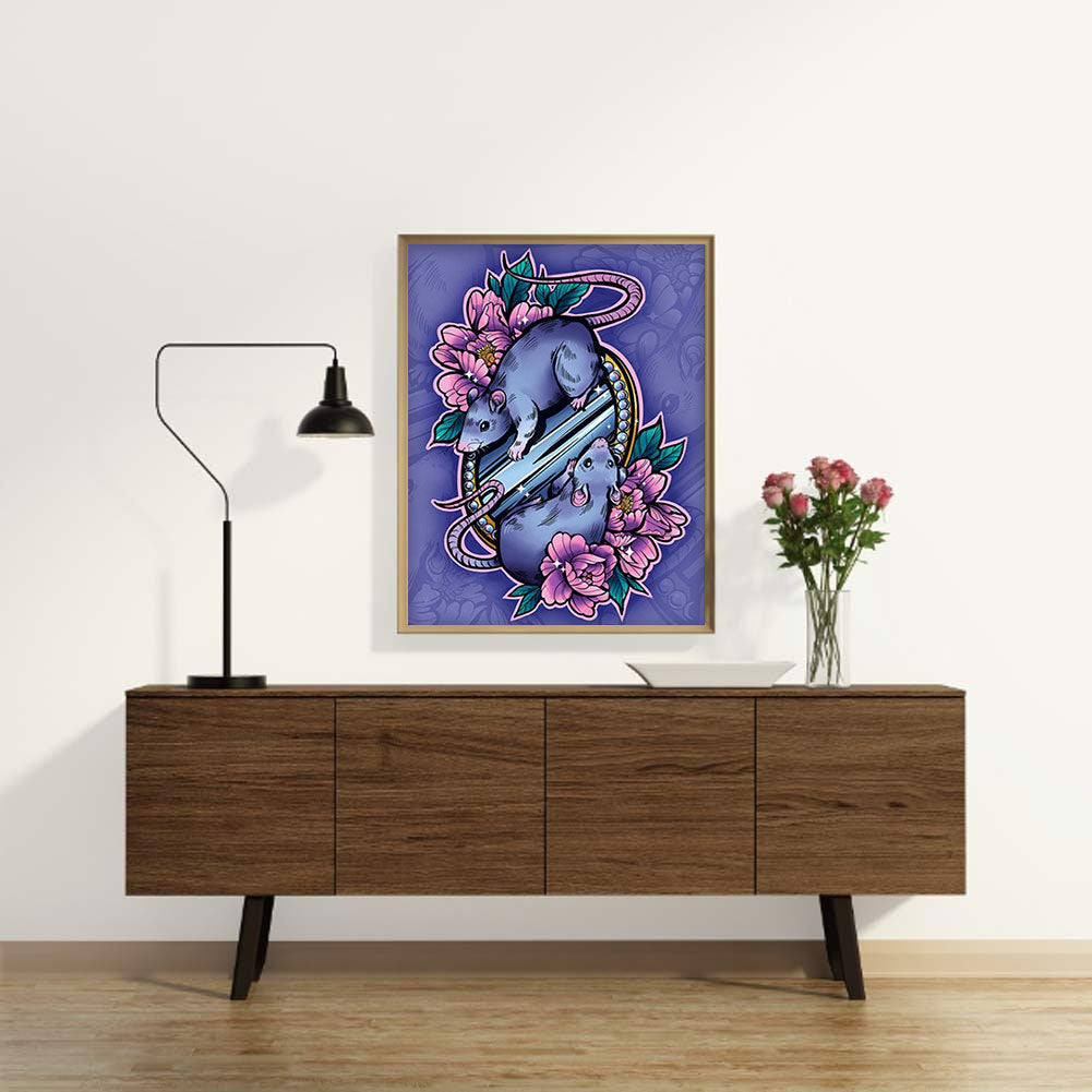 Flowers And Mice - Full Round Drill Diamond Painting 30*40CM