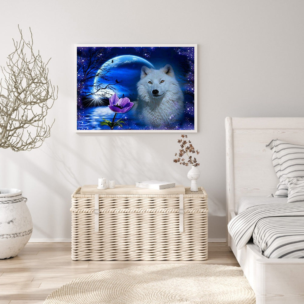 Arctic Wolf Under The Moon - Full Round Drill Diamond Painting 50*40CM